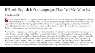 If Black English Isn't a Language, Then Tell Me, What Is? James Baldwin Full Audiobook