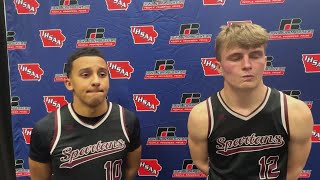 Grundy Center's Brayden Davie and Judd Jirovsky after loss