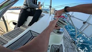 Cruising New Zealand - reefing the main when OOPS the mainsheet ran through the blocks - Coral Moon