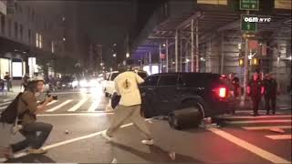 Demonstrators threw bottles at officers, threw traffic cones and garbage into the roadway.