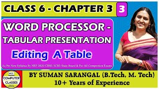 Class-6 | CH-3 | Editing  A Table | How to Insert a Row And Column In a Existing Table in MS -Word.