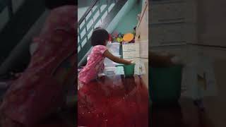 Maria cleaning up the table 😊