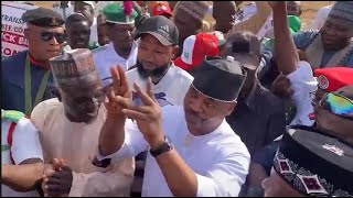 The way MC Oluomo was welcomed with his 2+2 sign in Gombe that got many talking