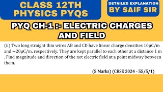 Two long straight thin wires ab and cd have linear charge densities 10 μC/m and −20 μC/m...