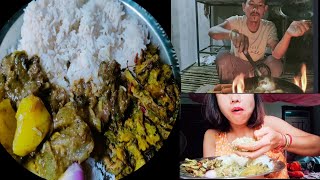 Cooking and eating bitter gourd fry and duck meat curry 🦆 with rice