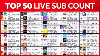 Top 50 YouTube Live Sub Count - MrBeast 500M, BLACKPINK 100M!