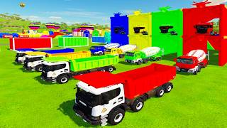 Trucks with Color - TRANSPORTING COLORFUL SCANIA DUMP TRUCK, MAN MIXER TRUCK TO COLORFUL GARAGE#fs22
