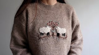 "Apple tree" pattern - hand embroidery with wool on clothes