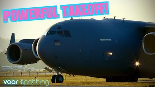 Boeing C-17 Globemaster III close-up & short takeoff from Zurich Airport