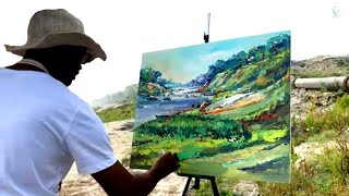 Acrylic plein air Landscape Painting | Outdoor Landscape Painter | Shahanoor Mamun