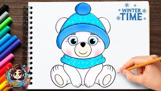 How to Draw a Cute Christmas Polar Bear | Easy Christmas Art 