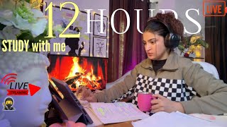 ⭕LIVE|12HOURS📚Study with me🥷Deep Focus session🔒🪵🔥 Fireplace Ambience|Pomodoro 90/10