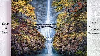 Waterfall with Bridge STEP BY STEP Acrylic Painting (ColorByFeliks)