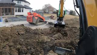 Back Filling and Grading Retaining Wall with Sany SY80u and Steel Wrist Tiltrotator!