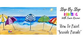 How To Paint "Seaside Parade" - Beach Umbrellas Painting Tutorial - Easy For Beginners!