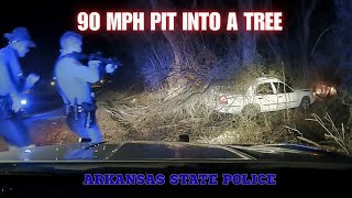 Driver PINNED in vehicle after slamming into tree - Arkansas State Police TVI / PIT Maneuver #chase