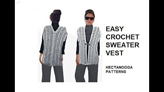 EASY CROCHET VEST CARDIGAN SWEATER   small to plus size   2 scarf vest