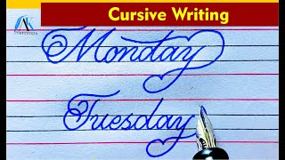How to write Days Name in Cursive Writing on Four Lines - AK Designer