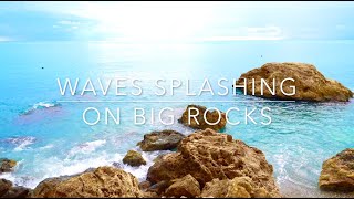 Vibrant Waves Crashing Against Big Majestic Rocks for Focus and Serenity in 4K