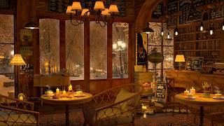 Rainy Nights at Coffee Shop Bookstore Ambience ☕ Crackling Fire, Jazz Music | Sleep & Relax