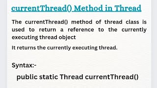 Understanding the currentThread() Method in Java || currentThread() Method in Java #question#example
