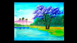 Step by step nature landscape painting/nature scenery painting