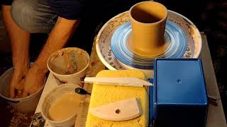 Making a Pottery Tumbler on the Wheel  - No Talking - Natural Sounds - Throwing on a Potter's Wheel