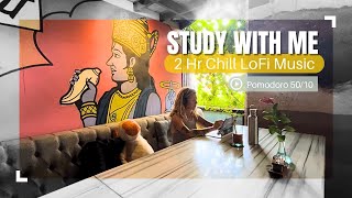 2 Hours Study with Me Cafe - Pomodoro 50 10 Chill LoFi Music 📍Bali