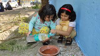 Filling Water in Earthen Bird Feeder