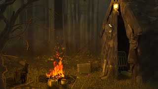 Camping In A Army Tent Ambience 🔥 1 HOUR 🔥 Eerie Woods ASMR, Campfire, Owls, Crunchy Sticks & Leaves