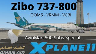 AvioMan 500 Subs X Plane 11 Zibo 737-800 Muscat - Male - Colombo Oman Air WY383 Live