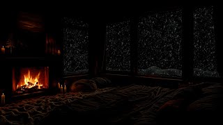 🔴Quiet Winter Night Cabin🔥❄️ Falling Snow and a Warm Fireplace for Deep Relaxation