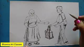 Human Sketch || Easy And Simple Line Drawing  || Full Body Human Figure || HOW to Draw Human Figure