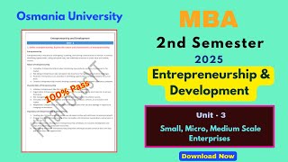 Entrepreneurship Development MBA Unit 3 | 2nd Sem Important Questions MSME 2025 #pdf@FinalFocusYt