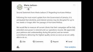 Second Statement from Maria Jackson 27 Regarding Hurricane Melissa