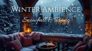 Cozy Winter Castle Balcony | Snowfall Ambience & Relaxing Piano Music ❄️🏰