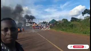 YY Coaches and Courier Services  Overturns and Bursts Into Flames on Mukono-Katosi Road.