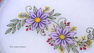 Elegant Chikankari Style Hand Embroidery 🌸 | Purple Floral Design with Fine Detailing