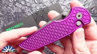 Protech TR-3 Integrity Thumbstud Manual, Stonewash CPM-S35VN Blade, Relic Textured Purple Handle