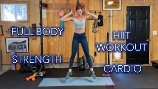42 MIN FULL BODY STRENGTH & CARDIO HIIT WORKOUT (w/ weights) | warm up & cool down included