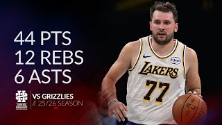 Luka Doncic 44 pts 12 rebs 6 asts vs Grizzlies 25/26 season