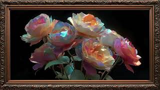 Luxurious Vibrant Roses in Bloom FRAME TV ART | Frame TV ART | Golden Framed Art