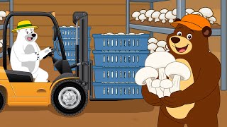 Harvesting White Button Mushrooms with the Bears! Forklift Loading Time! 🍄🐻🚜 | The Bear’s Farm