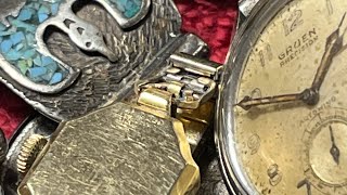 Box of $5 Vintage Estate Sale Watches 14k Gold Watch Found