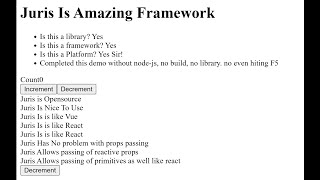 Code With Juris.JS: Fast Demo of Counter App with Display and Footer Without Build | No Sound |