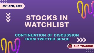STOCKS IN WATCHLIST - 09 APRIL 2024 #NIFTY #AKC