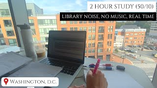 2 HOUR STUDY WITH ME LIBRARY (50/10) | Library noise, No music, Real time | 스터디윗미