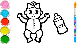 Let's Learn How to Draw Baby Girl and Baby Products 👶🍼 Painting for Kids #365
