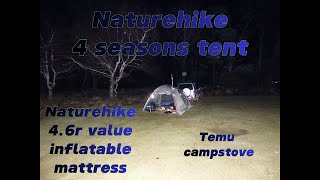 Naturehike 4 seasons tent, naturehike 4.6r value sleeping mat, temu woodfire