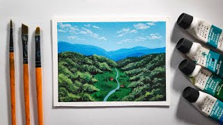 Landscape Challenge #49 - Mountain Valley / Acrylic Painting for Beginners / Easy and Simple